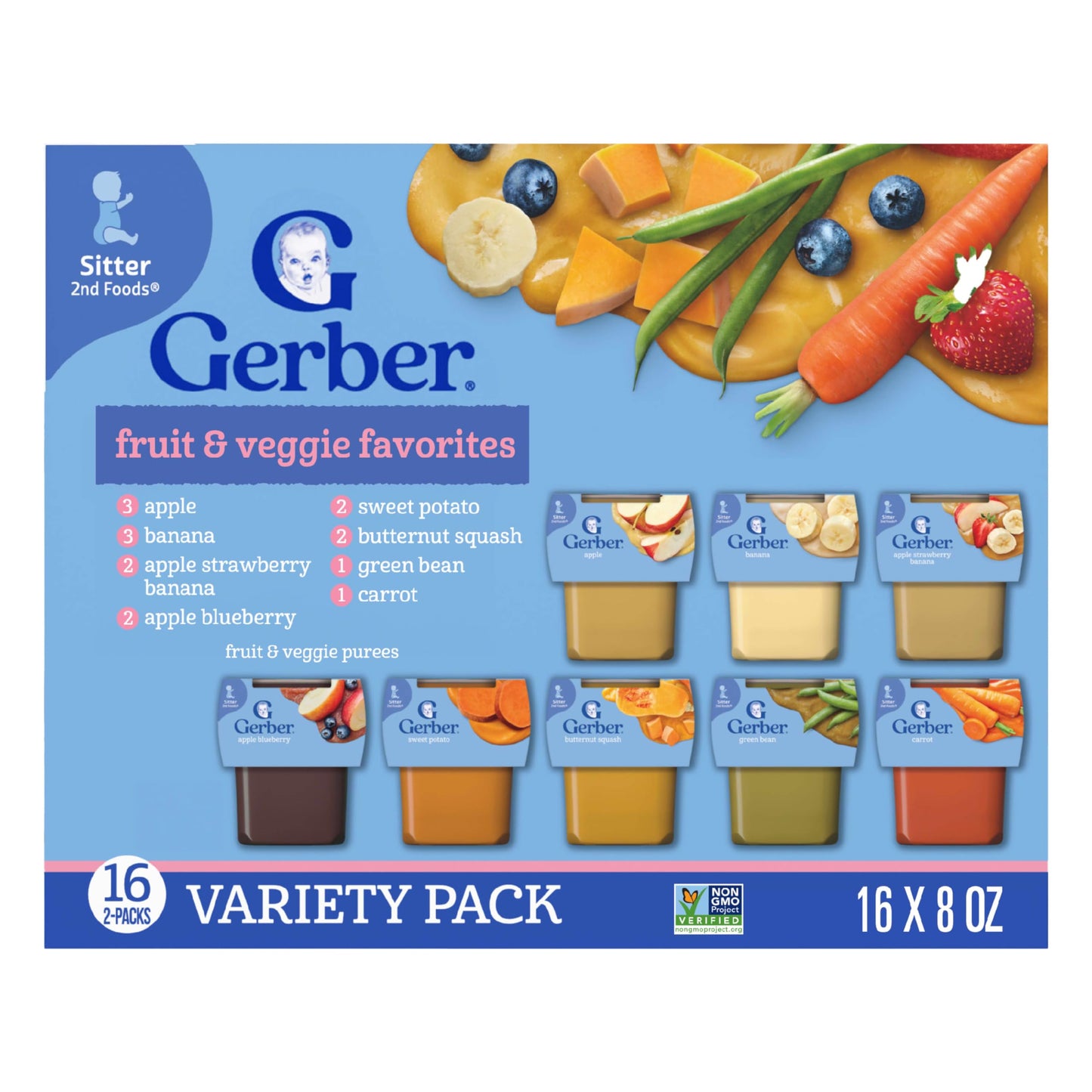 Gerber Stage 2 Baby Food, Super Blends Puree Tubs, No Added Colors or Flavors, Baby Puree, Variety 32-Pack