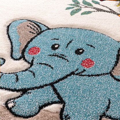 Paco Home Nursery Rug for Kids - Jungle Animals Giraffe Lion Monkey in Beige, Size:5'3" x 7'7"