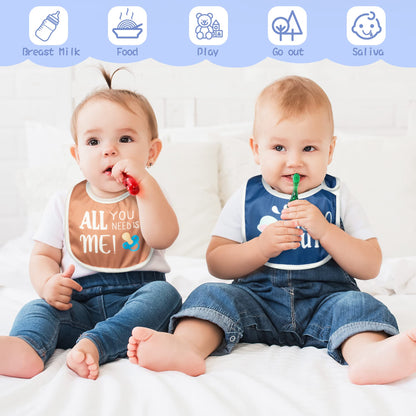 7Pcs Cotton Waterproof Baby Bibs Hook Loop Closure Newborn Bib Keepsake Baby Gift for Drooling Feeding Eating