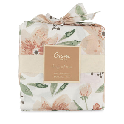 Crane Baby Quilted Changing Pad Cover with Animal Print, Breathable Cotton Sateen, Fits Standard 16”X32” Pads, Ocean Whale Blue
