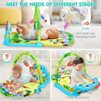 UMIKU Baby Play Mat Baby Tummy Time Mat Activity Center for Newborn Infant Piano Play Gym Mat Music & Light Babies Gifts Boy Girl for Babies 0-6 6-12 Months, Pink Dinosaur