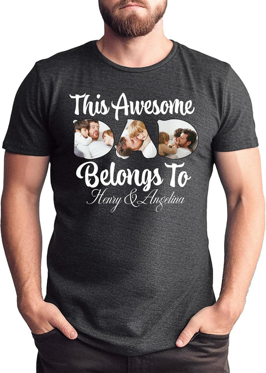 Customized DAD Shirt, Father's Day Shirt with Kids Names and Photos, Dad Birthday Gifts from Daughter Son Wife White