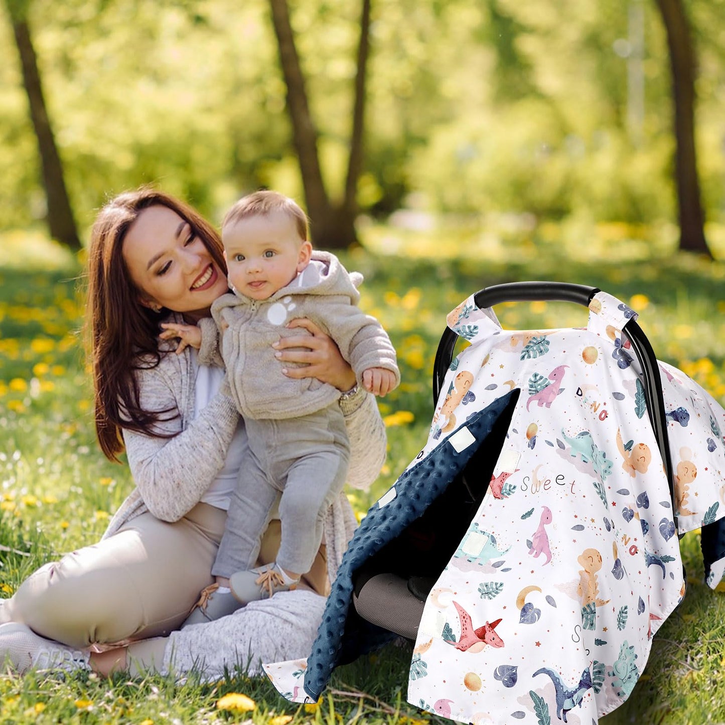 DILIMI Car Seat Cover Baby Girl, Minky Warm Winter Car Seat Covers for Babies, Peekaboo Opening Infant Car Seat Cover, Nursing Cover Carseat Canopy, Pink Flower