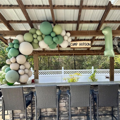 Sage Green Balloons Arch Double Stuffed, Olive Dusty Green Brown Beige Neutral Balloon Garland Kit, White Sand Apricot Tan Latex Balloon for Baby Shower Birthday Jungle Safari Party Decoration