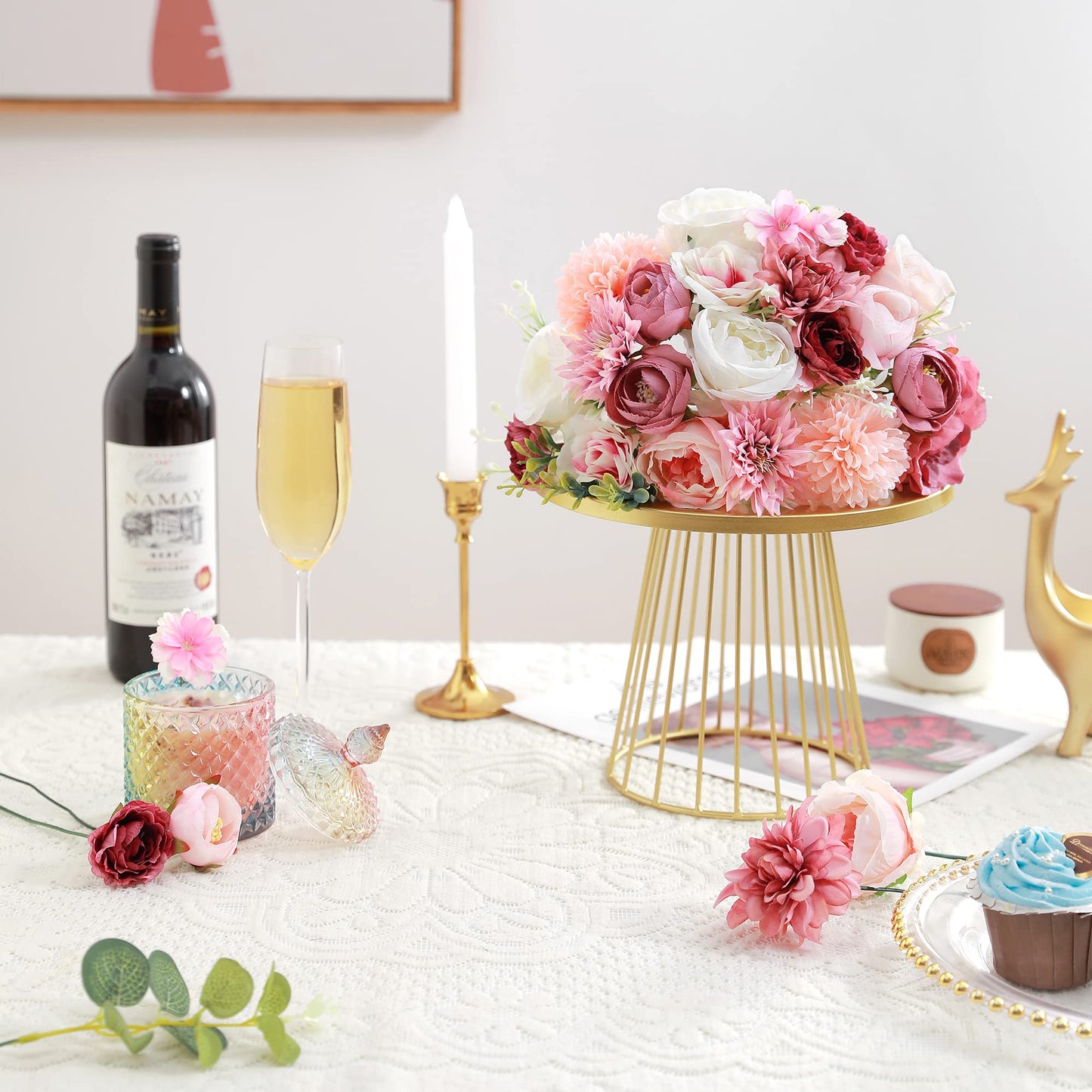 Artificial Flowers Combo, Fake Flowers for DIY Tables Centerpieces Baby Shower Bridal Shower Wedding Bouquet Arrangements Party Candle Holder Cake Decor Flower Home Decorations