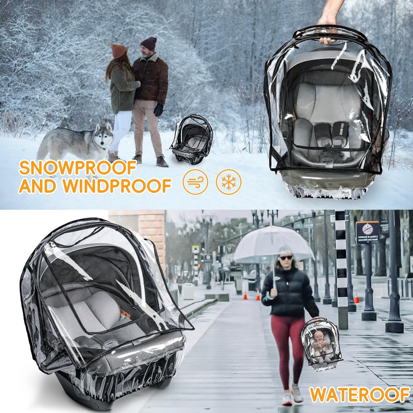 bemece Car Seat Rain Cover, Baby Car Seat Rain Cover Universal with Side Ventilation and Quick-Access Large Window, Protected from Rain, Snow, Wind and Dust, Baby Travel Accessories
