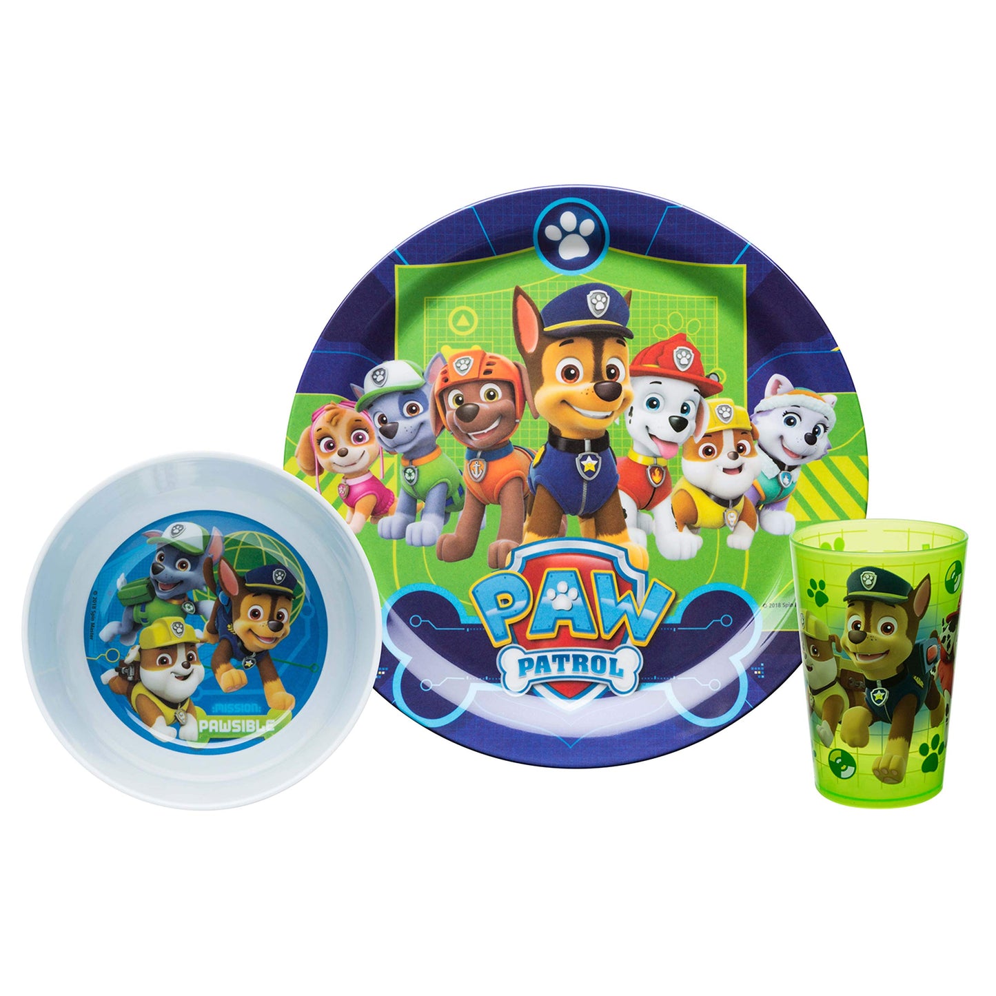 Zak Designs 5-Piece Dinnerware Set, Baby Shark - Durable Plastic & Stainless Steel - Includes Water Bottle, 8-Inch Plate, 6-Inch Bowl, Fork & Spoon - Suitable for Kids Ages 3+