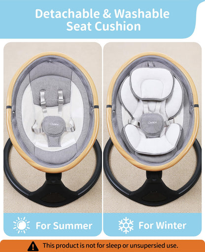 LAREX Baby Swing to Toddler Electric Infant Swing Portable for Newborn Boy Girl, 5 Sway Speeds with Remote Control, 12 Preset Melodies and Bluetooth, 0-6 Months Max 20 Lbs(Dark Wood Grain)