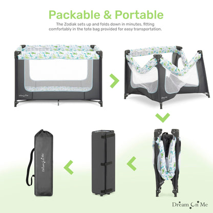 Dream On Me Zodiak Portable Playard in Navy, Lightweight, Packable and Easy Setup Baby Playard, Breathable Mesh Sides and Soft Fabric - Comes with a Removable Padded Mat