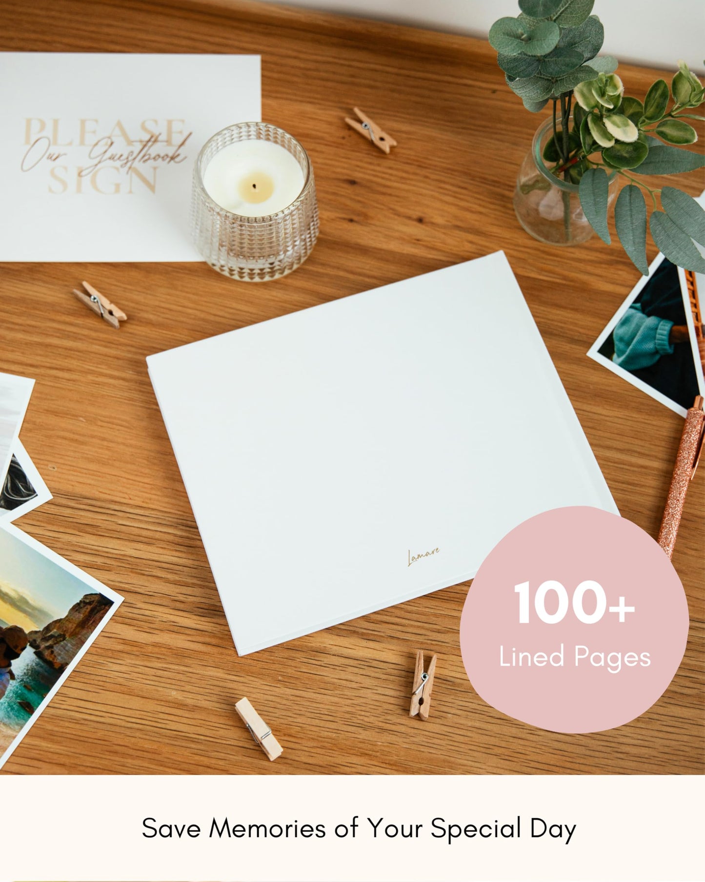 Lamare Elegant Blank Page Wedding Guest Book – The Perfect Polaroid Guest Book for Wedding Receptions, Birthdays, Baby Showers, and Special Events – A Stylish Sign-in Book for Guests