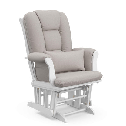 Storkcraft Tuscany Custom Glider and Ottoman with Free Lumbar Pillow (White/Slate Gray Swirl) - Cleanable Upholstered Comfort Rocking Nursery Chair with Ottoman