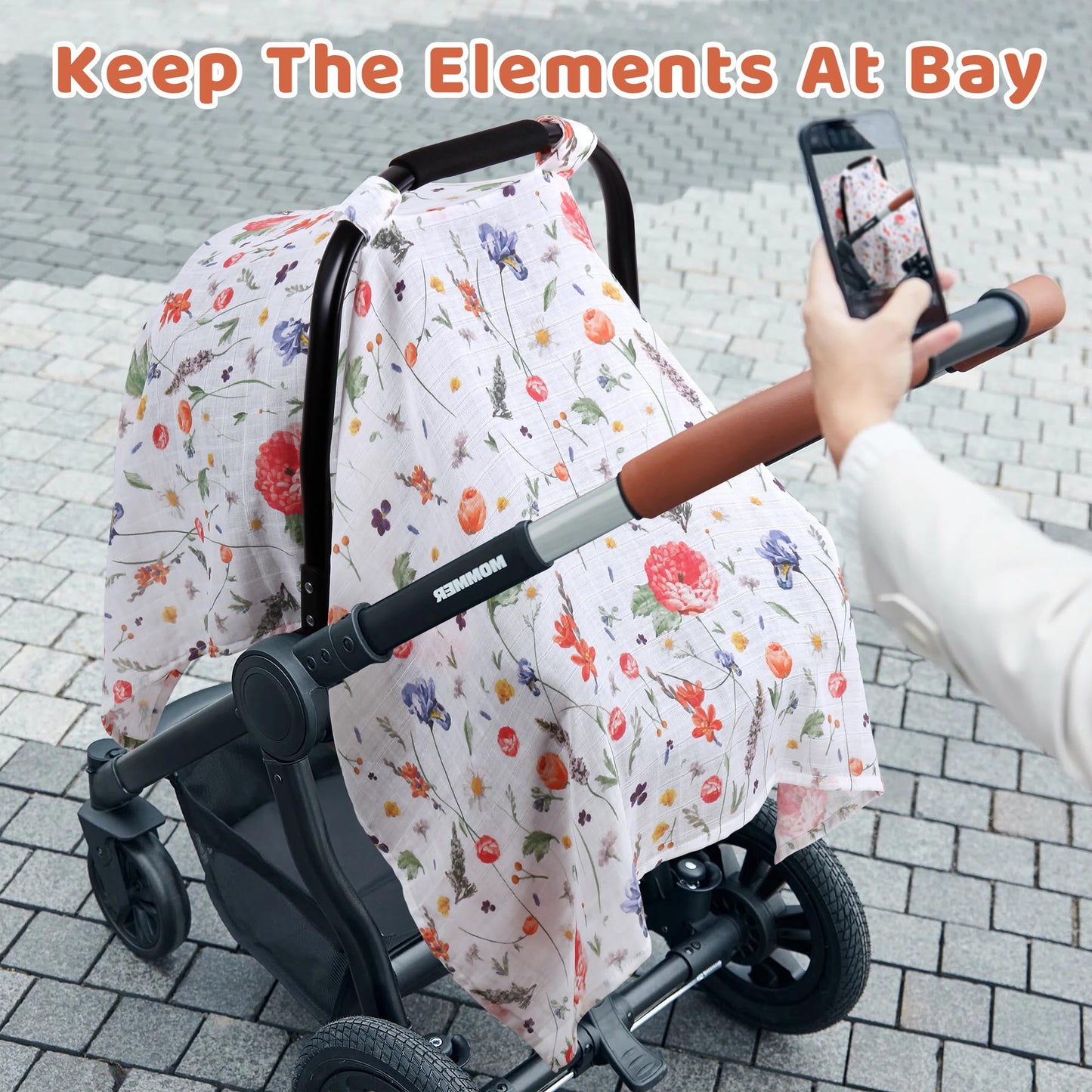 Rquite Car Seat Cover, Muslin Cotton Infant Car Seat Canopy, Breathable Baby Carrier Cover, Summer Stroller Sun Shade, Flower
