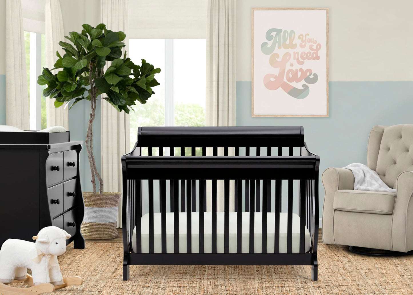 Delta Children Simmons Kids Carter 6-in-1 Convertible Crib - Greenguard Gold Certified, Black Ebony