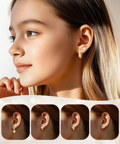Stainless Steel Hypoallergenic Earrings for Girls Toddler Kids Baby Screw Flat Back Stud Earrings Set for Teen Jewelry