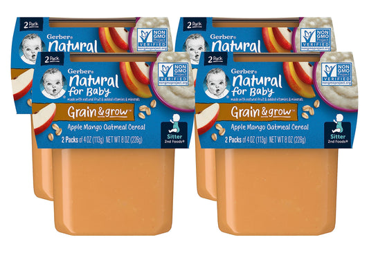 Gerber 2nd Foods Tubs Breakfast Cereal Variety Pack, 3 Pear Cinnamon Oatmeal, 3 Apple Banana Oatmeal, 3 Apple Banana Mixed, 3 Apple Mango Rice, 3 Apple Strawberry Blueberry, 15 CT