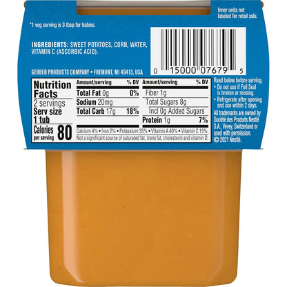 Gerber Baby Food 2nd Foods Blends, Sweet Potato Corn Puree, Veggie Power, Natural & Non-GMO, 4 Ounce Tubs, 2-Pack
