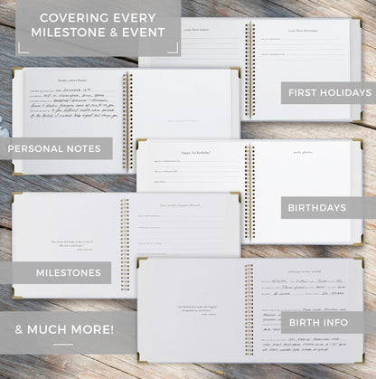 Keepsake Baby Memory Book for Boys and Girls – Timeless First 5 Year Baby Book – Neutral Journal Scrapbook or Photo Album - Record a Milestone for Every Event from Birth to Age 5