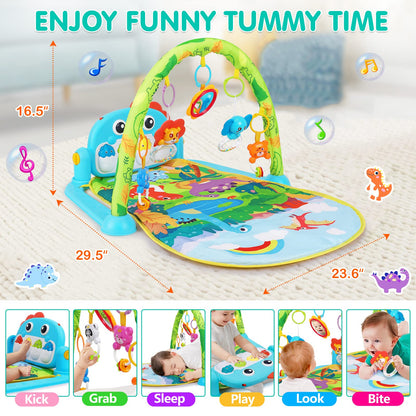UMIKU Baby Play Mat Baby Tummy Time Mat Activity Center for Newborn Infant Piano Play Gym Mat Music & Light Babies Gifts Boy Girl for Babies 0-6 6-12 Months, Pink Dinosaur