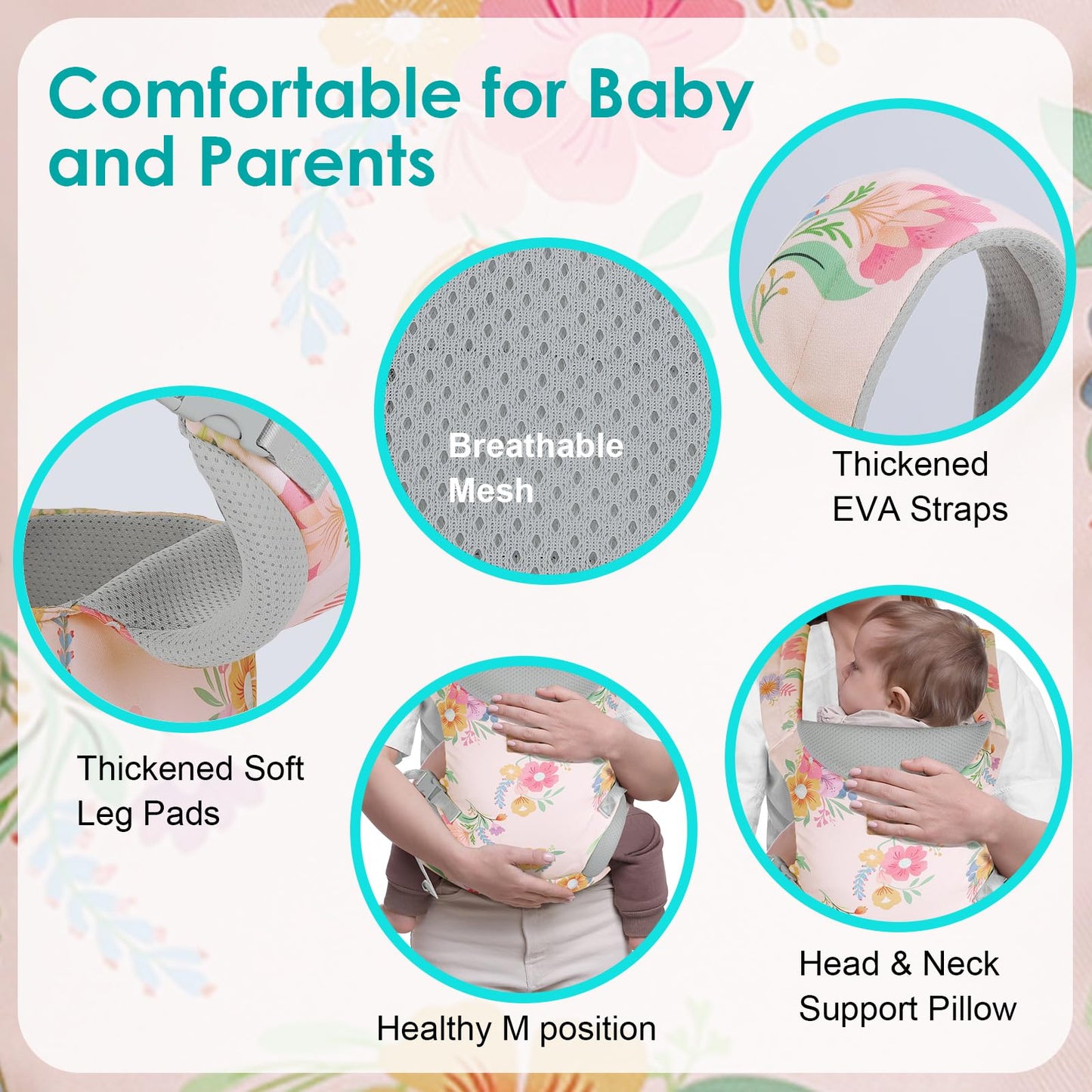 Baby Carrier Newborn to Toddler, Ergonomic Adjustable Toddler Carriers for 7-65 Lbs, Cozy Lightweight Infant Carrier with Neck Support, Baby Holder Carrier with Lumbar Support for Mom Dad