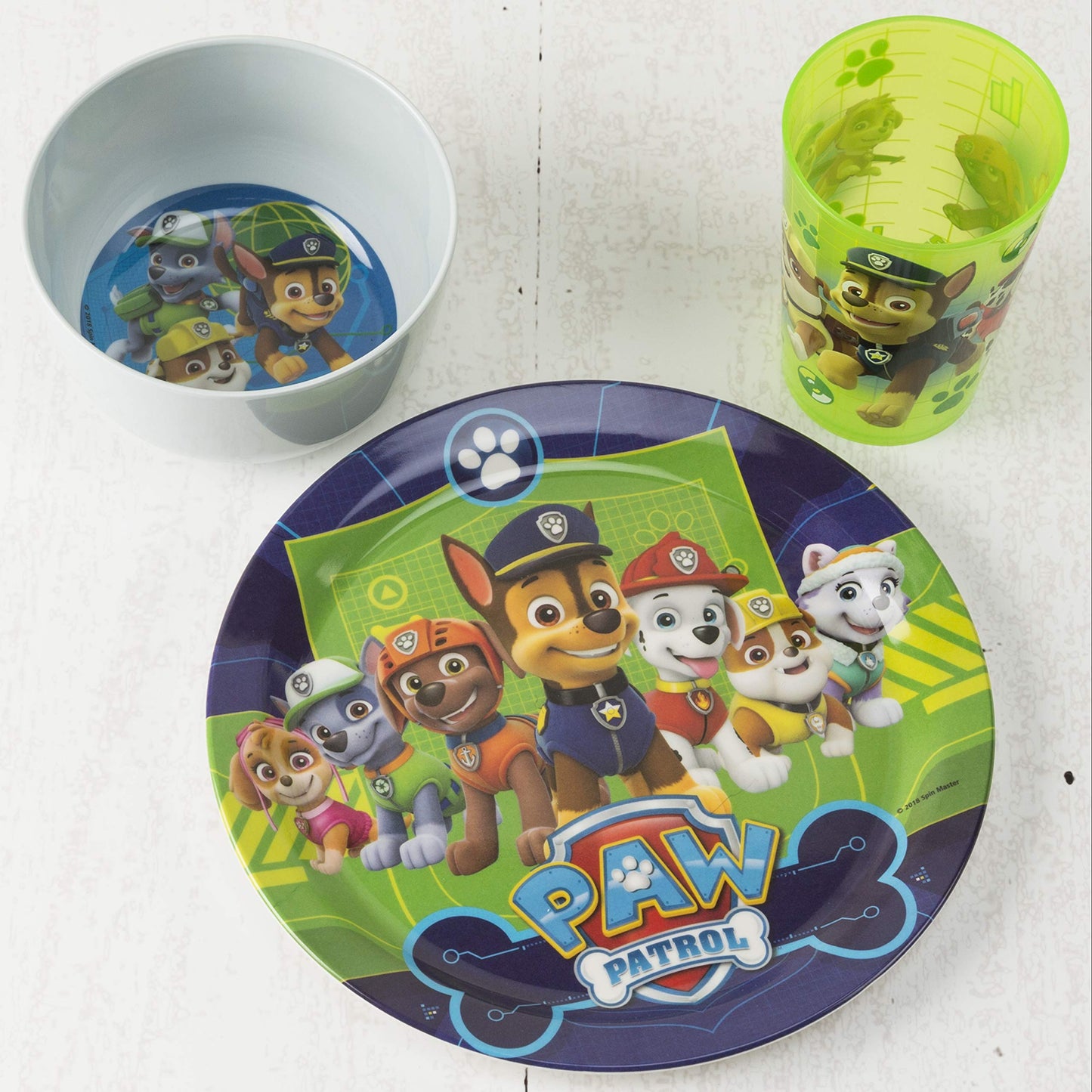 Zak Designs 5-Piece Dinnerware Set, Baby Shark - Durable Plastic & Stainless Steel - Includes Water Bottle, 8-Inch Plate, 6-Inch Bowl, Fork & Spoon - Suitable for Kids Ages 3+