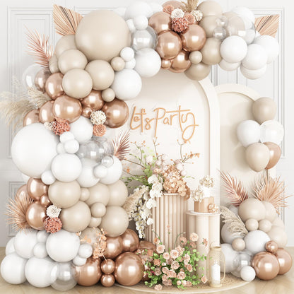 Ivory White Balloon Arch Kit,Boho Balloon Garland with Pastel Orange Cream Beige Champagne Gold White Sand Balloons for Neutral Baby Shower Wedding Boho Bridal Party Decorations