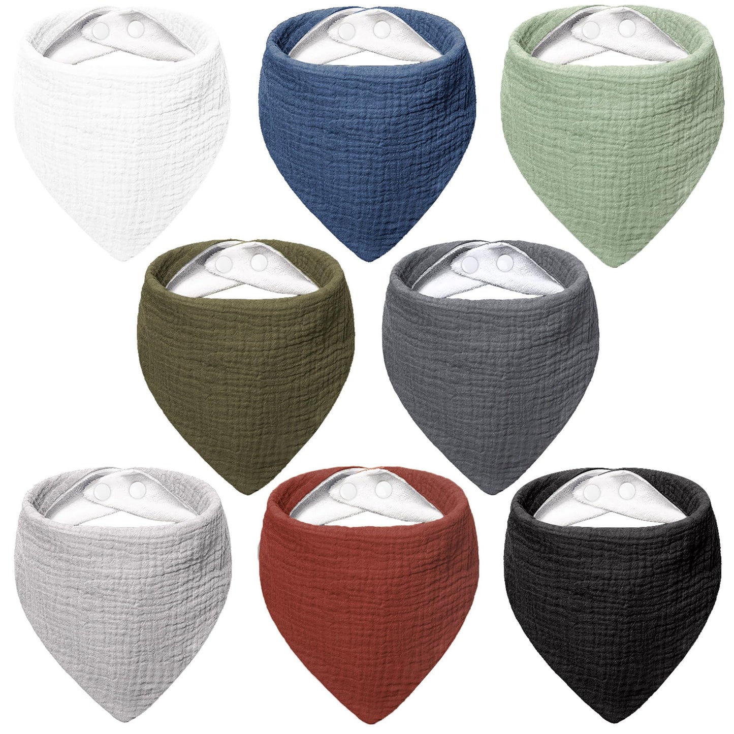 Bearmoss Muslin Baby Bibs 8 Pack Soft Bandana Bibs for Drooling & Teething, Absorbent Burp Cloths with Adjustable Snaps