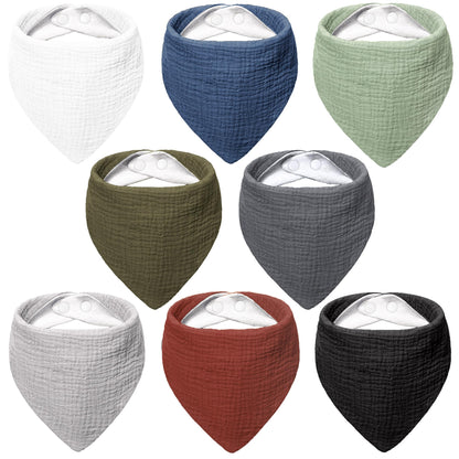 Bearmoss Muslin Baby Bibs 8 Pack Soft Bandana Bibs for Drooling & Teething, Absorbent Burp Cloths with Adjustable Snaps