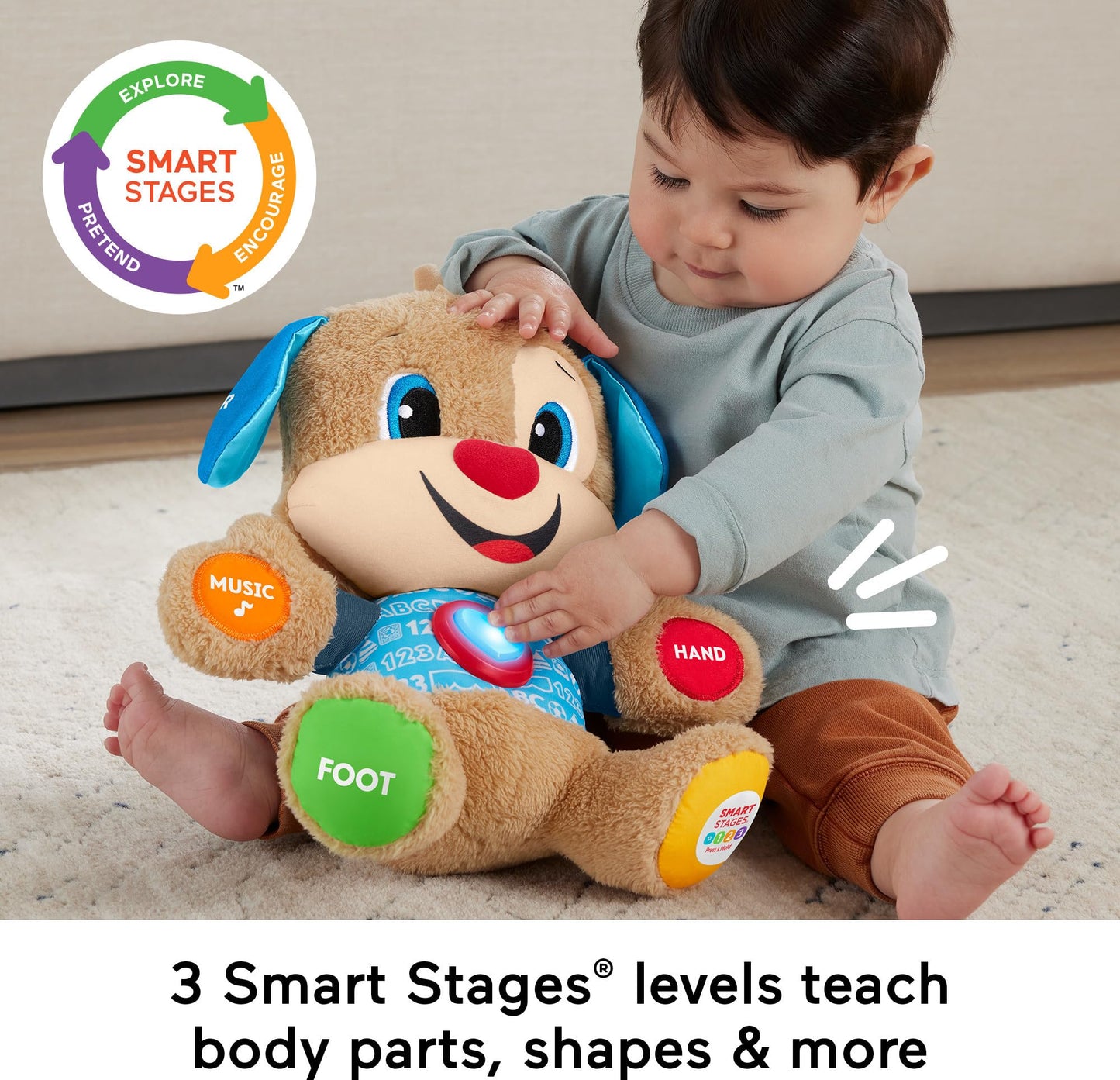 Fisher-Price Baby & Toddler Toy Laugh & Learn Smart Stages Puppy Musical Plush with Lights & Phrases for Infants Ages 6+ Months