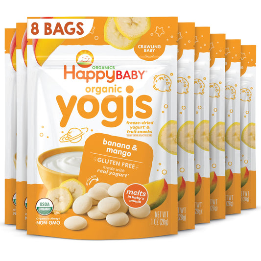 Happy Baby Organics Yogis Freeze-Dried Yogurt & Fruit Snacks, Variety Pack, 1 Ounce (Pack of 6)