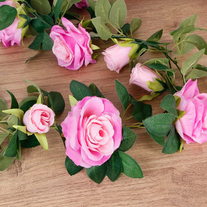 TELDRASSIL 4Pcs(26 FT) Artificial Rose Vine Fake Flower Garland Fake Silk Rose Hanging Vine for Wedding Party Background Arch Garden Background Decoration (Pink)