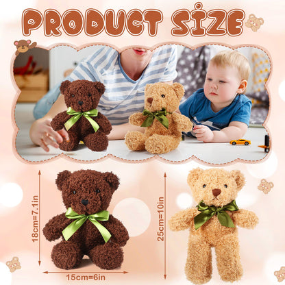 HyDren 6 Pcs Bear Stuffed Animal Plush Toys Soft Plush Dolls Bear Sleeping and Playing Toys for Baby Shower Decoration Boy(Fuzzy Style,Brown)