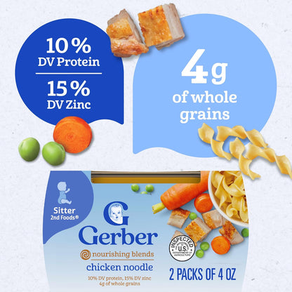 Gerber Baby Food 2nd Foods, Dinner, Chicken Noodle Puree, 4 Ounce Tubs, 2-Pack