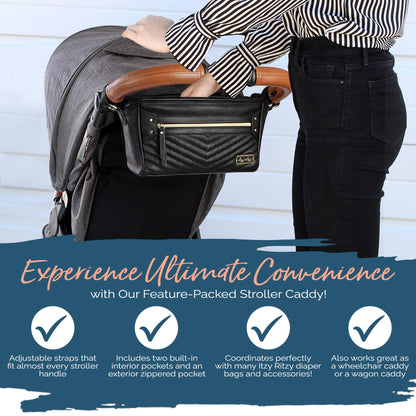 Itzy Ritzy Adjustable Stroller Caddy and Organizer Bag Featuring Front Zippered Pocket, 2 Built-in Interior Pockets & Adjustable Straps to Fit Nearly Any Stroller (Chai)
