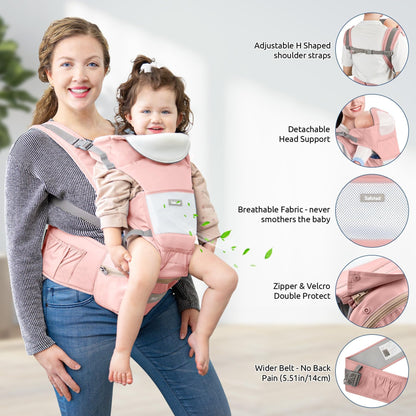 Baby Carrier with Hip Seat,Ergonomic M Position 6in1 Baby Carrier Newborn to Toddler,Head Support and Breathable Mesh Newborn Carrier,Adjustable Baby Holder Carrier for Dad&Mom-Grey