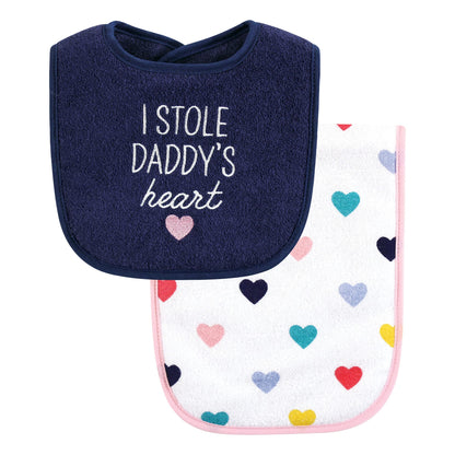 Hudson Baby Unisex Baby Cotton Terry Bib and Burp Cloth Set, Dinner Date, One Size