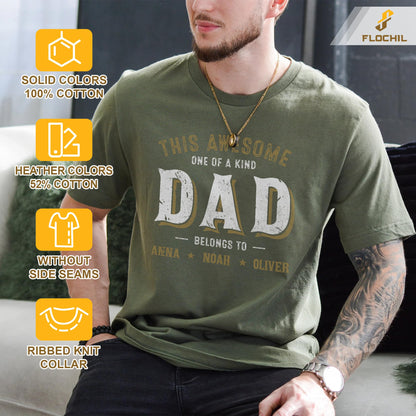 FLOCHIL Personalized Dad Shirt for Men, Custom Dad Shirt with Kids Names, Customized Fathers Day T Shirt, Gifts for Dad
