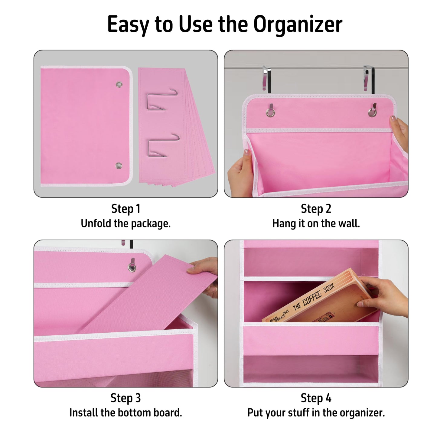 Over Door Organizer with 4 Large Capacity Pockets, Hanging Organizer Storage for Closet Bathroom Nursery Bedroom Dorm, Toys Cosmetics Sundries and Baby Essentials, Gray