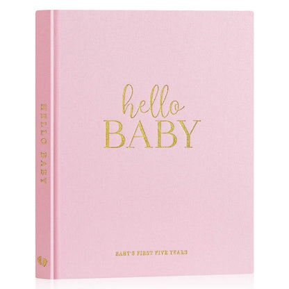 Lanpn Hello Baby First 5 Year Memory Book for Boy Girl - Linen Hardcover Baby Book Keepsake for New Parents - Newborn Baby Journal Scrapbook Photo Album Baby Milestone Book (Beige, 154 Pages)