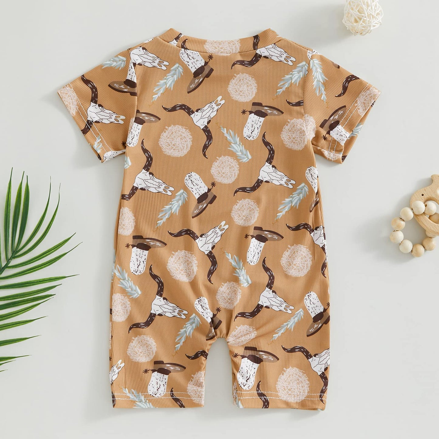 Gueuusu Country Baby Clothes Boy Girl Western Cow Print Short Sleeve Romper Bodysuit Ribbed One Piece Jumpsuit Summer Outfit