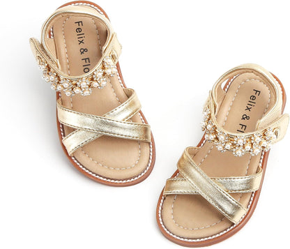 Felix & Flora Toddler Girls Sandals Soft Rubber Flats Summer Baby Flower Girl Shoes.