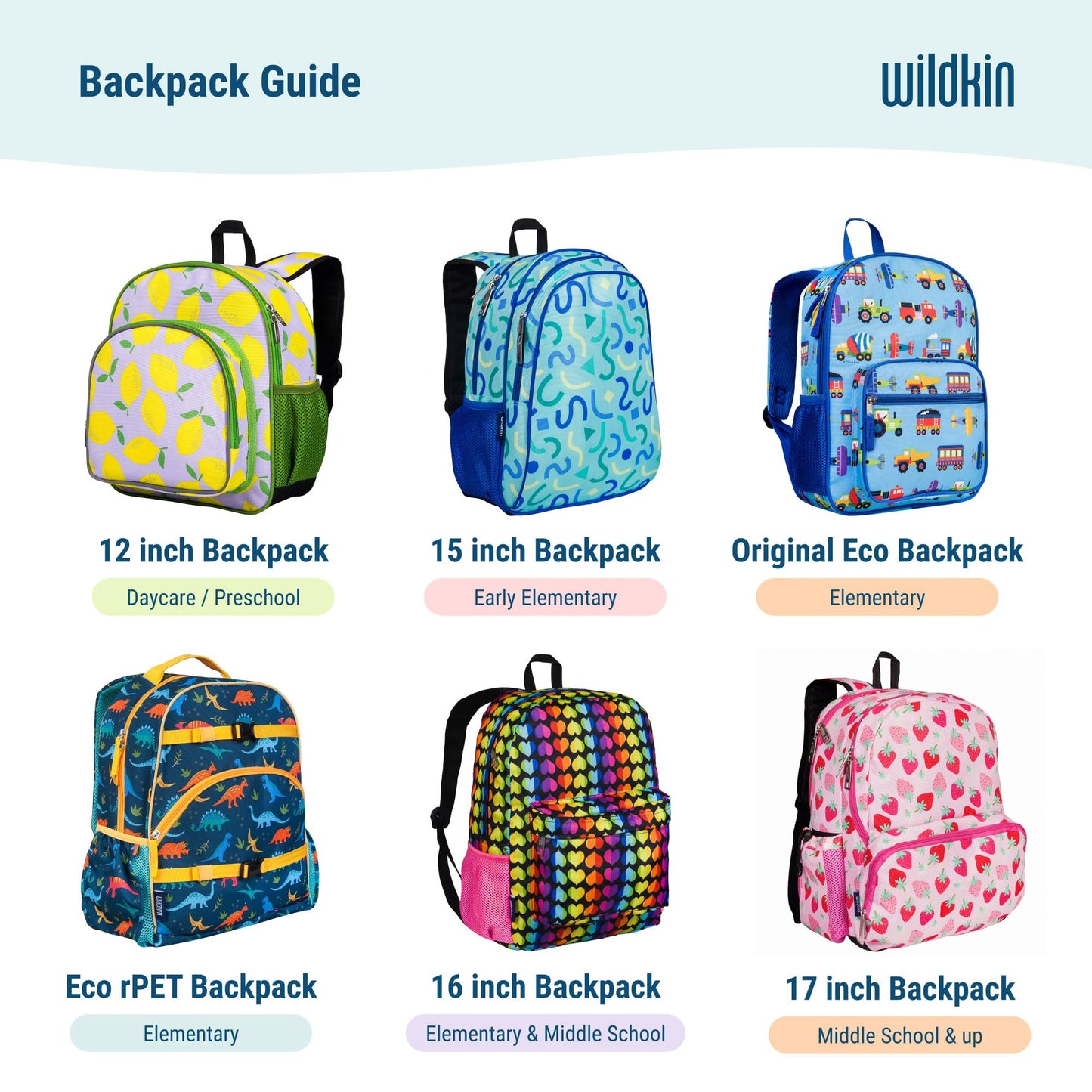 Wildkin 12-inch Kids Backpack – Padded, Adjustable, Ideal for Daycare & Travel - Trains, Planes, and Trucks