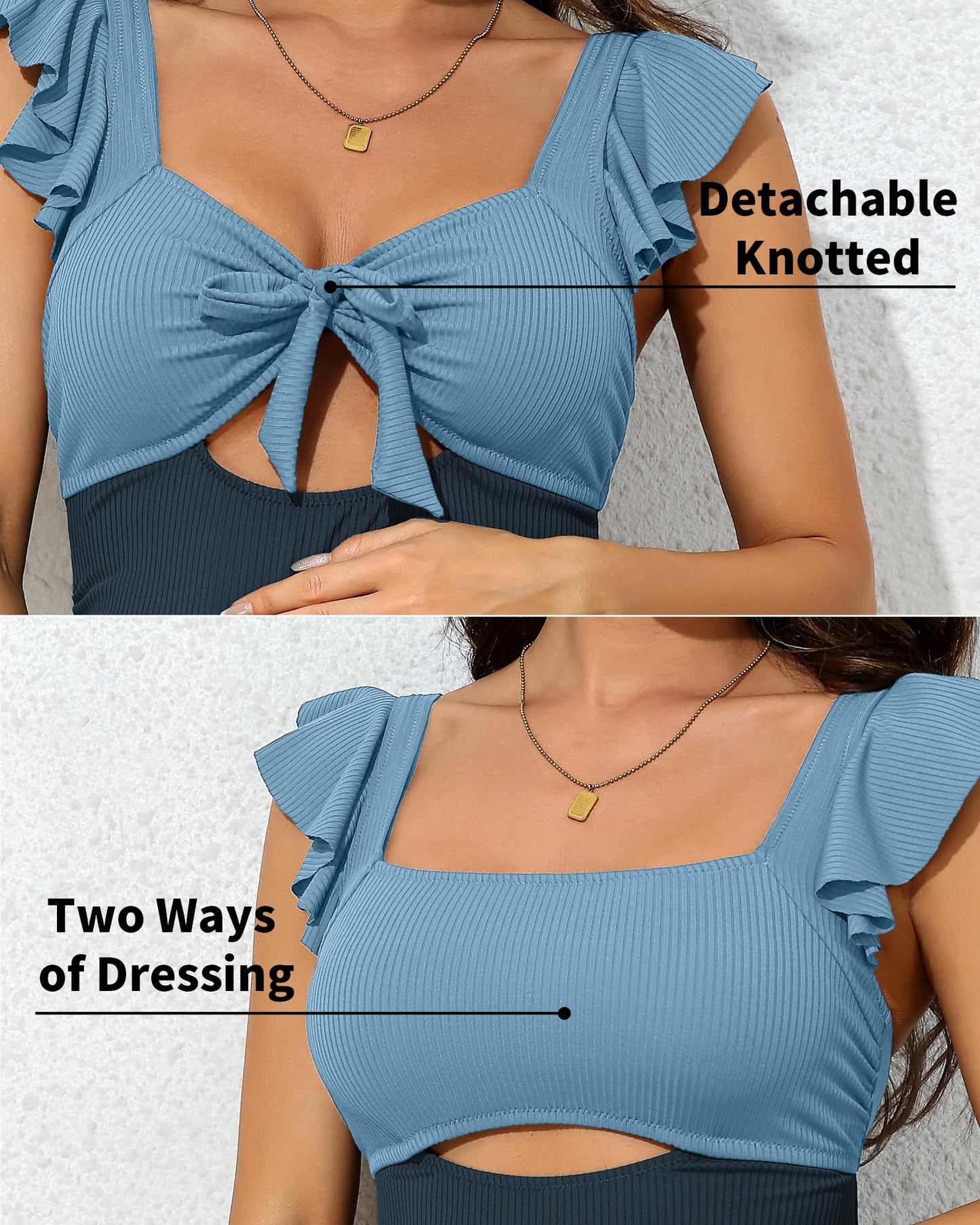 Charmo Ruffle Maternity Bathing Suits for Women Ribbed Tie Knot Maternity Swimsuit Cutout Ruched Pregnancy Swimwear