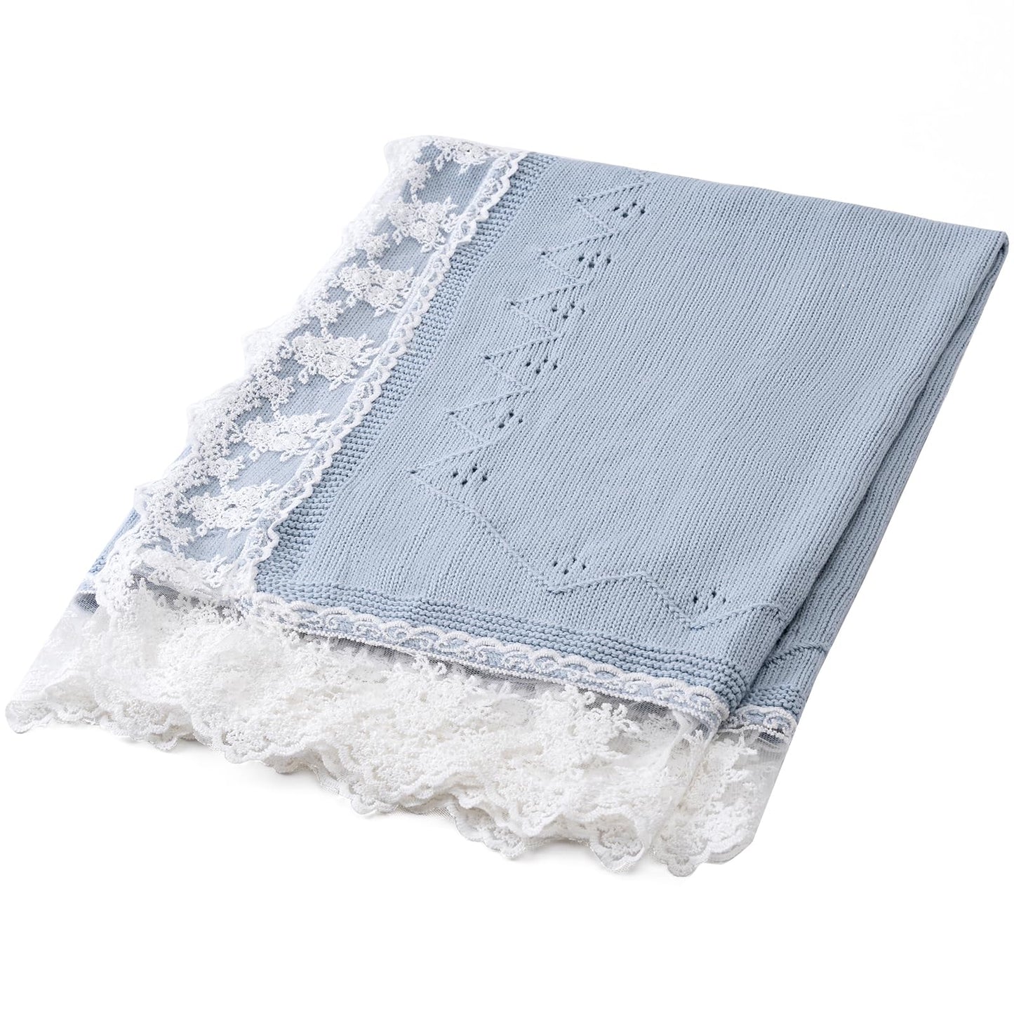 Booulfi Knit White Baby Blankets Neutral,Crib Stroller Newborn Blankets for Boys Girls,Cotton Lace Crochet Winter Blanket Nursery Blanket New Baby Essentials, 38X39