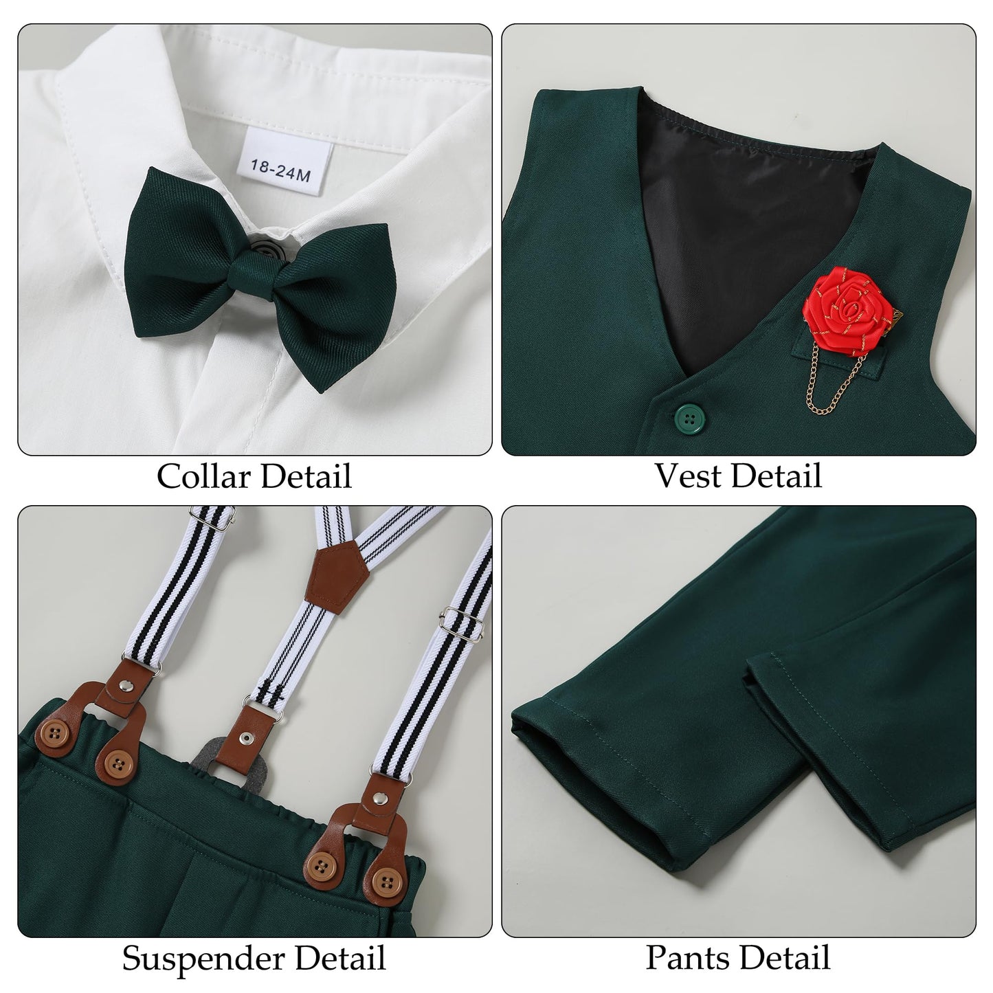WESIDOM Toddler Boy Clothes Suit Formal Dress Shirt+Bowtie+Vest+Boutonniere+Suspender Pants Boys Gentleman Outfits Set