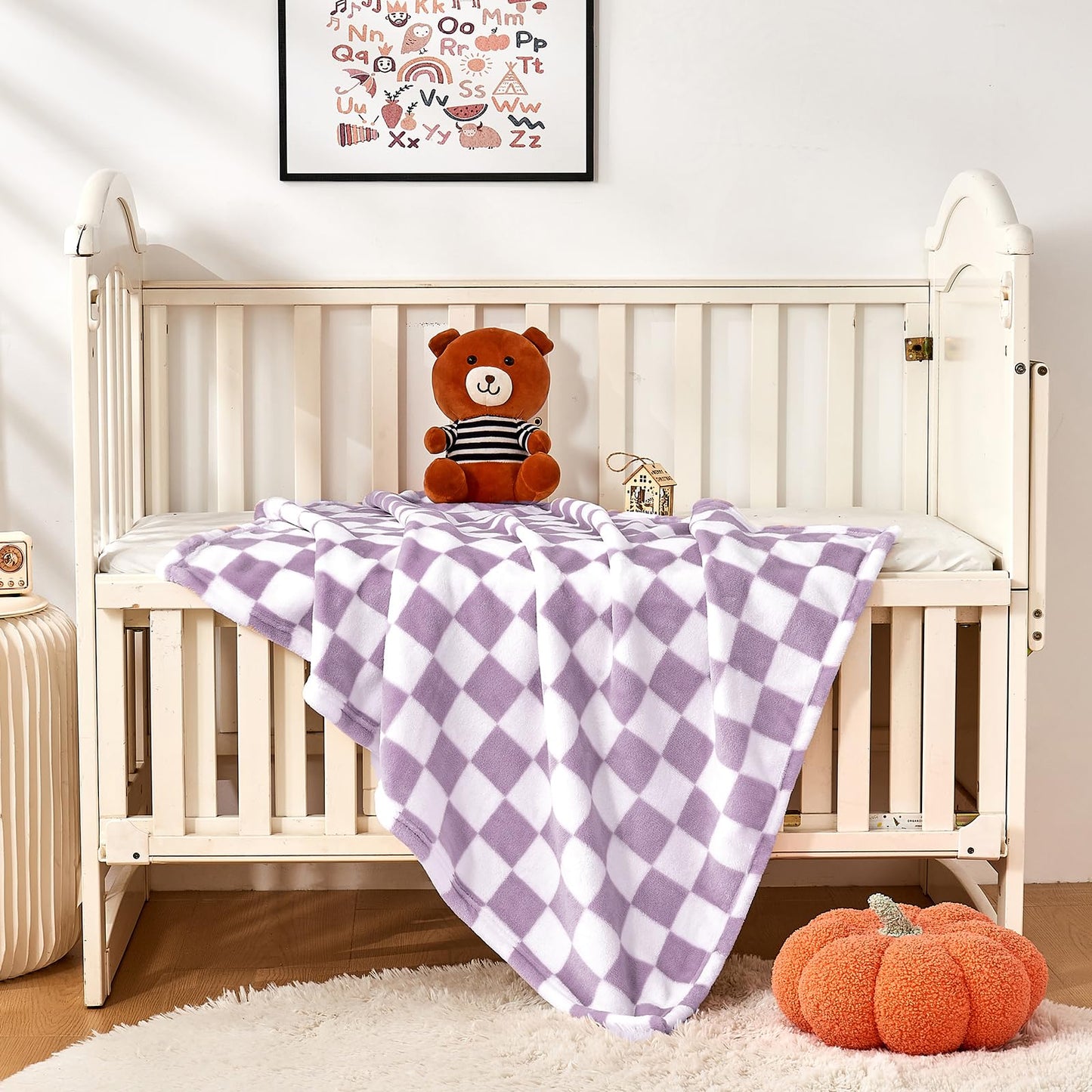 Yurhap Checkered Baby Blanket Fleece Baby Blankets for Boys, Ultra Soft Cozy Fluffy Infant Toddler Newborn Receiving Blankets for Crib Stroller, 30''x40'', Blue