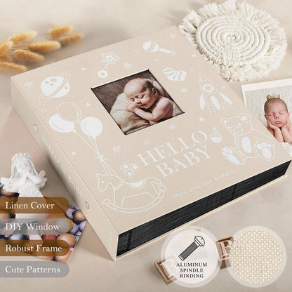 Lanpn Baby Photo Album 4x6 300 Pockets, Linen Newborn Bebe Ultrasound Photo Album with Memo Writing Area, Cover Photo Book, Picture Album for kids, Baby Girl Boy Memory Book Keepsake Colorful