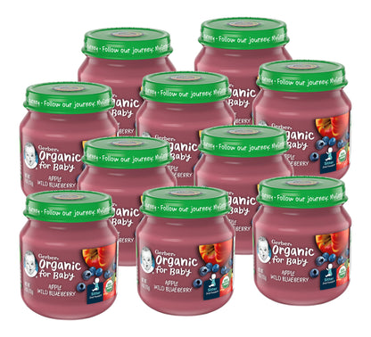 Gerber Purees Organic 2nd Foods Apple Wild Blueberry Baby Food Glass Jar (Pack of 6)