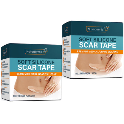 NUVADERMIS Silicone Scar Sheets - Extra Long Scar Sheets for C-Section, Tummy Tuck, Keloid, and Surgical Scars - Reusable Medical Grade Silicone Scar Sheets - Pack of 4 - Light Tone