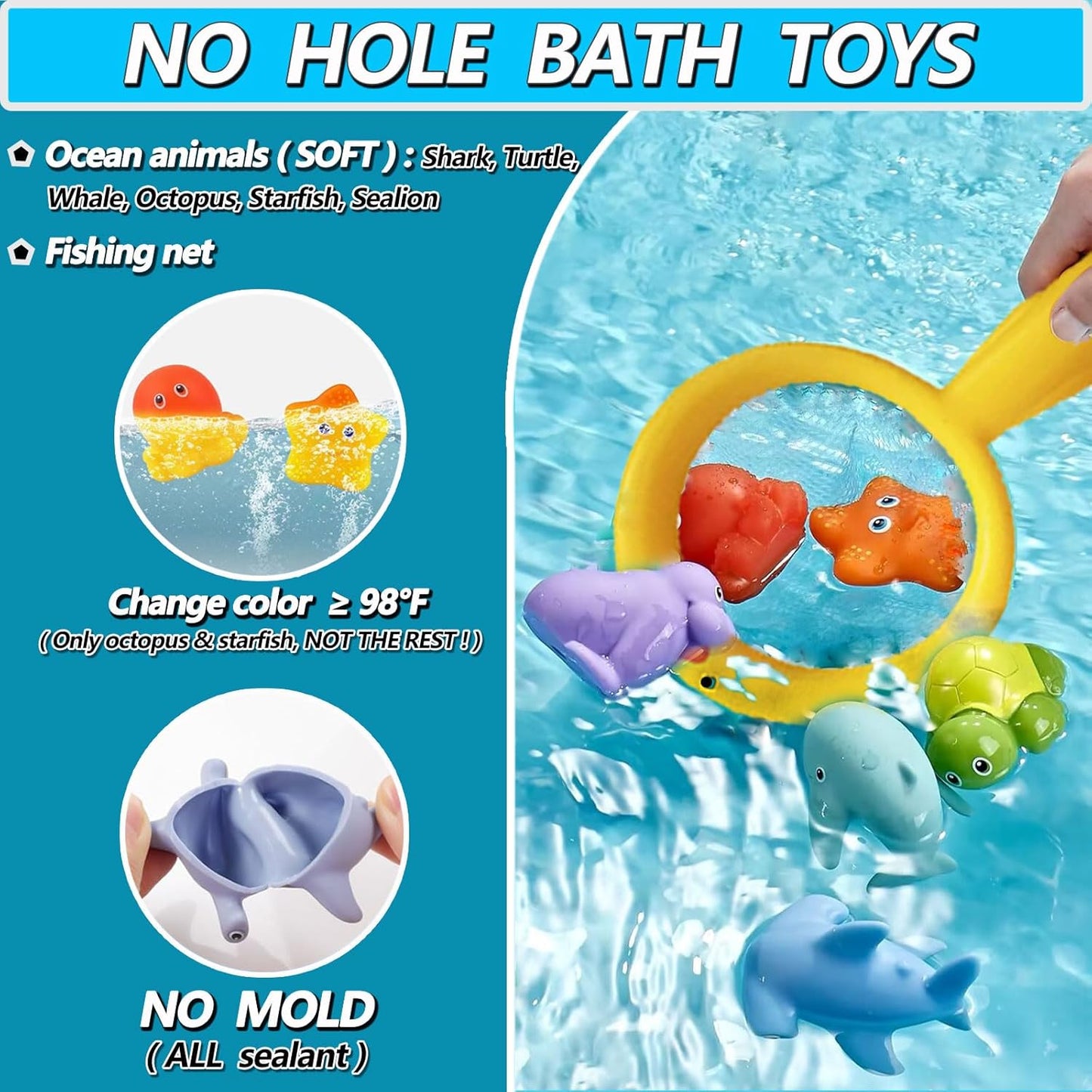No Hole Bath Toys for Babies 0-6-12 Months+, Wind-up Swimming Ducks & Boat Bath Toys for Kids Ages 1-3, Baby Pool Toys Fishing Net Water Toys Watering Can, Toddler Bath Toys for 1+ Year Old Boy Girl