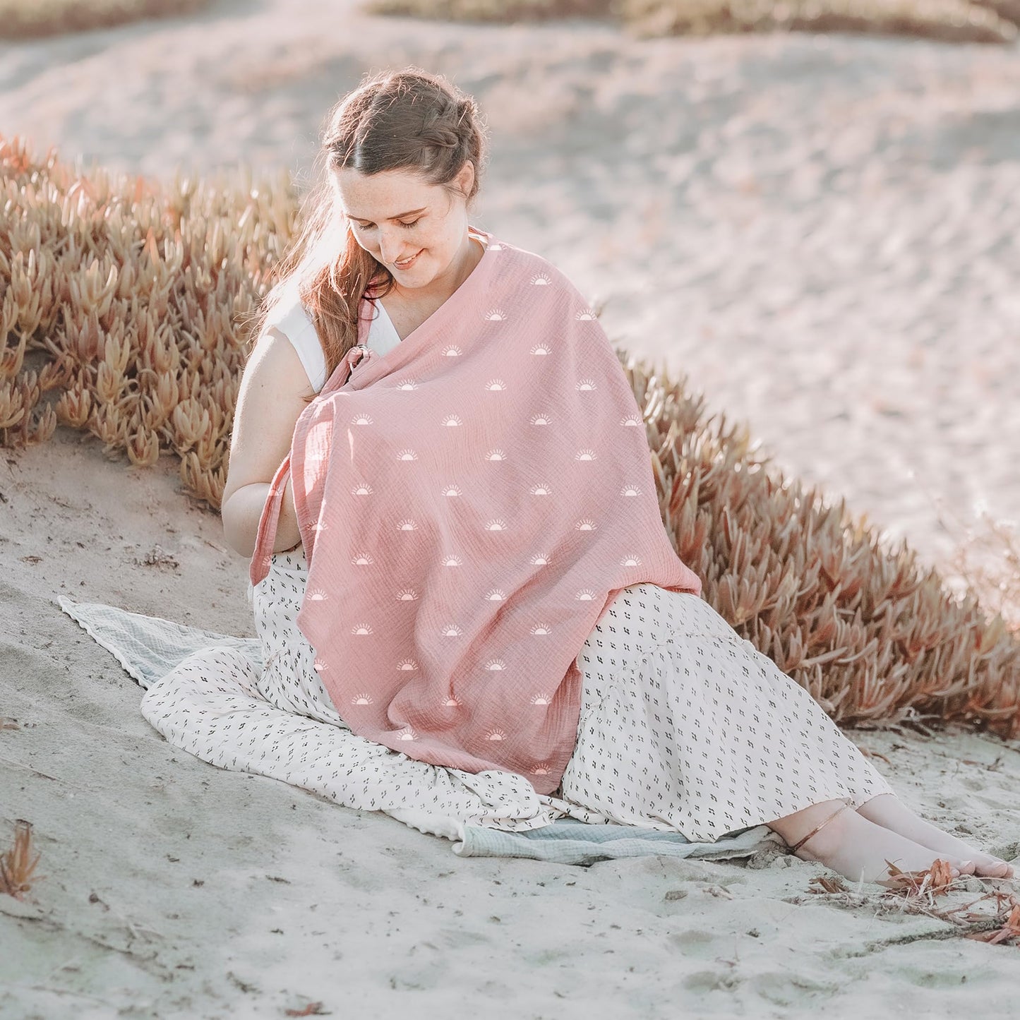 Konssy Muslin Nursing Cover for Baby Breastfeeding, Breathable 100% Cotton Breastfeeding Cover with Rigid Hoop for Mother Nursing Apron, Multi-use Carseat Canopy (Summer Wheat)